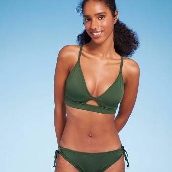 Women's Retro Ribbed Underwire Bikini Top - Shade & Shore™ Dark Green 38DD