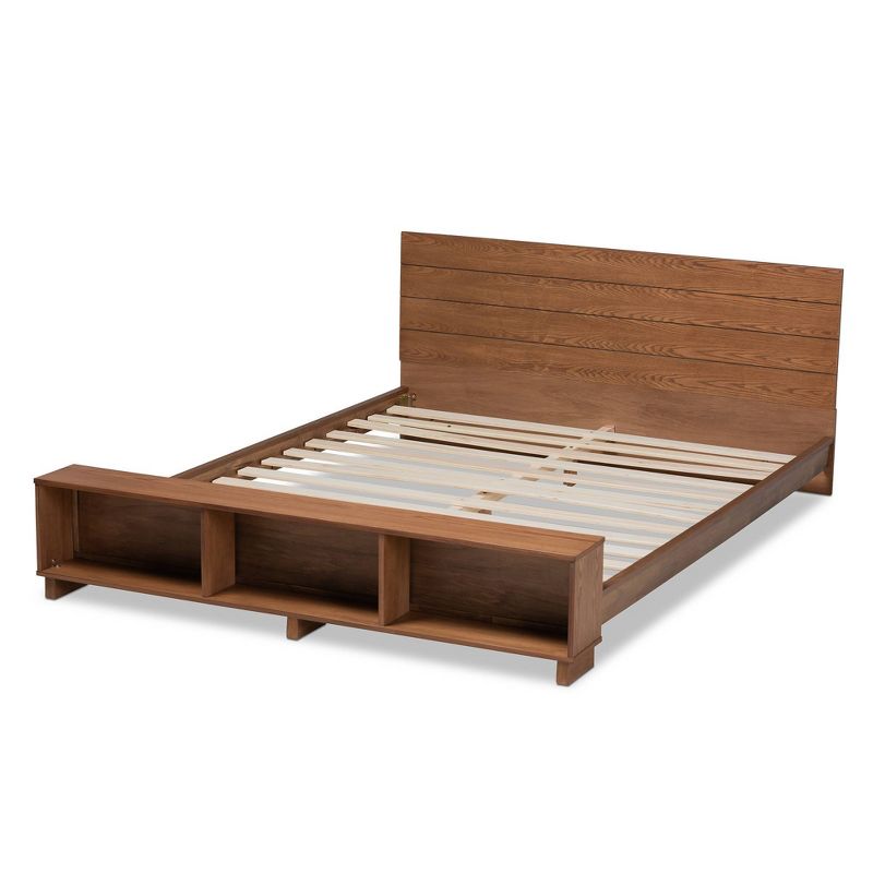 Regina Wood Platform Storage Bed with Built-In Shelves Ash Walnut - Baxton Studio, 4 of 9