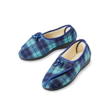 Collections Etc Adjustable Cushioned Insole Non-Slip Plaid Slippers