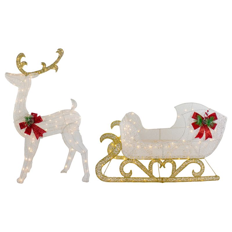 Northlight 48" LED Lighted Glitter Reindeer with Sleigh Outdoor Christmas Decoration, 1 of 9