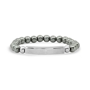 Men's stone and stainless steel Our Father english prayer id bracelet. Color Options: Brown, Gray, Blue - 1 of 4