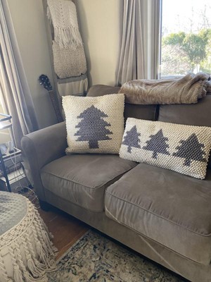 Mina Victory Holiday Ivory and Gray Christmas Tree 20 in. x 20 in. Throw  Pillow 078430 - The Home Depot