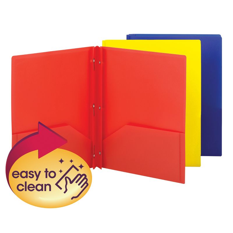 Smead Poly Two-Pocket Folder with Tang Style Fasteners, Letter Size, Assorted Colors, 6 per Pack (87746), 1 of 5