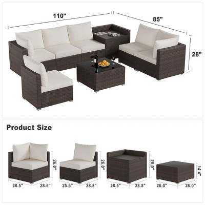 Whizmax 8-Piece Brown Wicker Rattan Outdoor Patio Set with Glass Table and Storage