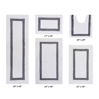 Hotel 5 PC Bath Rug 100% Premium Cotton Tufted Weave Two Tone Reversible Bathroom Rug, Super Soft Absorbent, Machine Washable Bath Mat