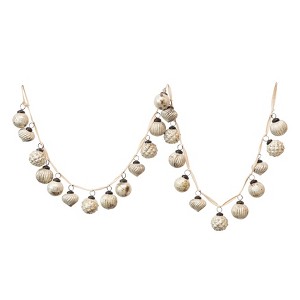 Storied Home Embossed Mercury Glass Ball Ornament Garland, Distressed Matte Cream - 1 of 4