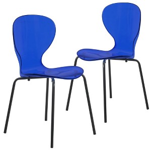 Transparent Dining Chair Stackable Curved Back With Stainless Steel Black Legs Oyster Collection Set of 2 - 1 of 4
