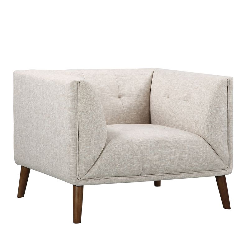 Hudson Mid-Century Button-Tufted Chair in Beige Linen and Walnut Legs - Armen Living, 1 of 8