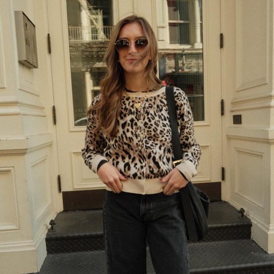 Women s Cozy Knit Cardigan A New Day Brown Leopard Print L Target
