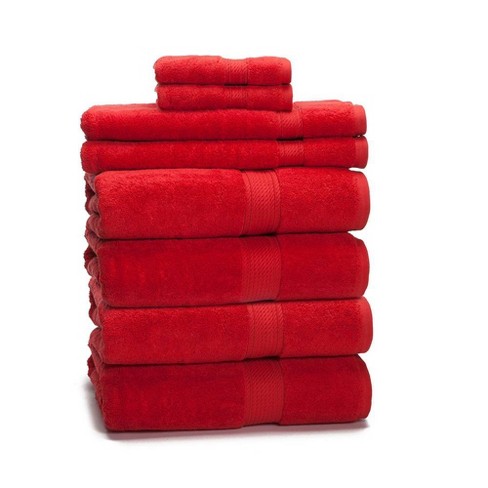 Eluxury Long Staple Cotton 900gsm 8 Piece Towel Set, Red : Target