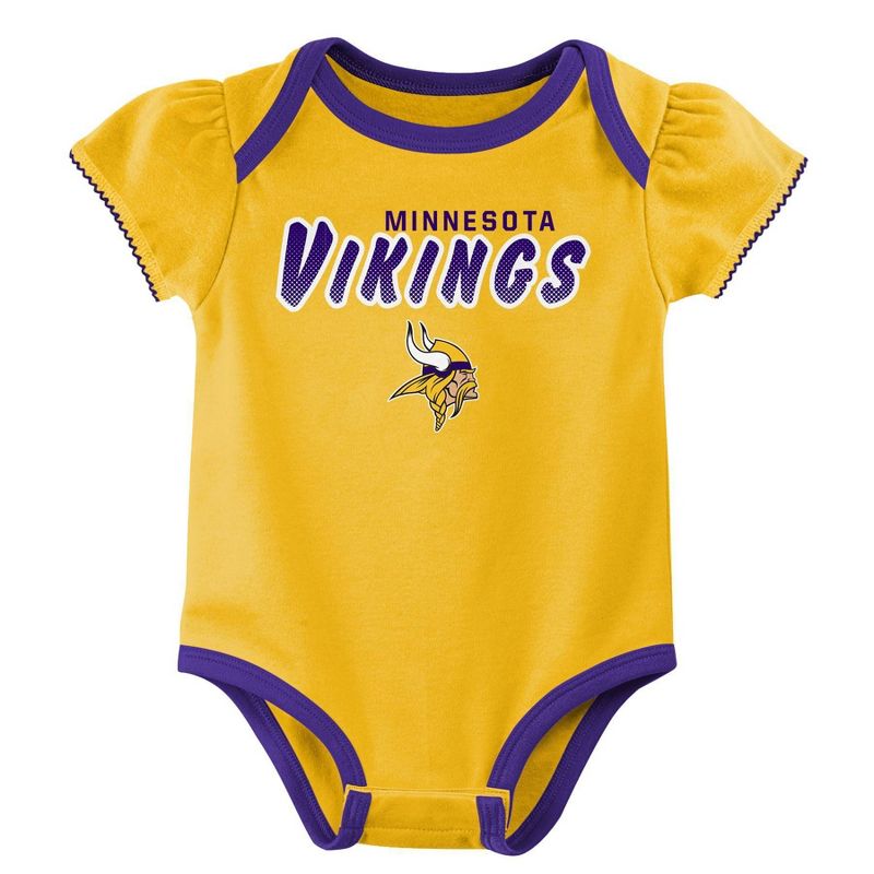 NFL Minnesota Vikings Baby Girls&#39; Onesies 3pk Set, 3 of 5