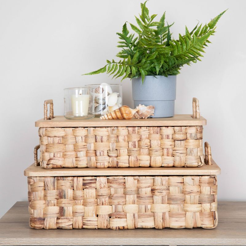 Household Essentials Stackable Hyacinth Baskets with Oak Lids, 4 of 8