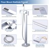 WOWOW Waterfall Single-Handle Freestanding Tub Faucet with Handshower, Brass Floor Mounted Tub Filler Faucet in Brushed Nickel - 3 of 4