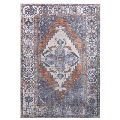 Percy Transitional Medallion Blue/Ivory/Brown Area Rug