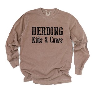 Simply Sage Market Women's Herding Kids and Cows Long Sleeve Garment Dyed Tee - 1 of 4