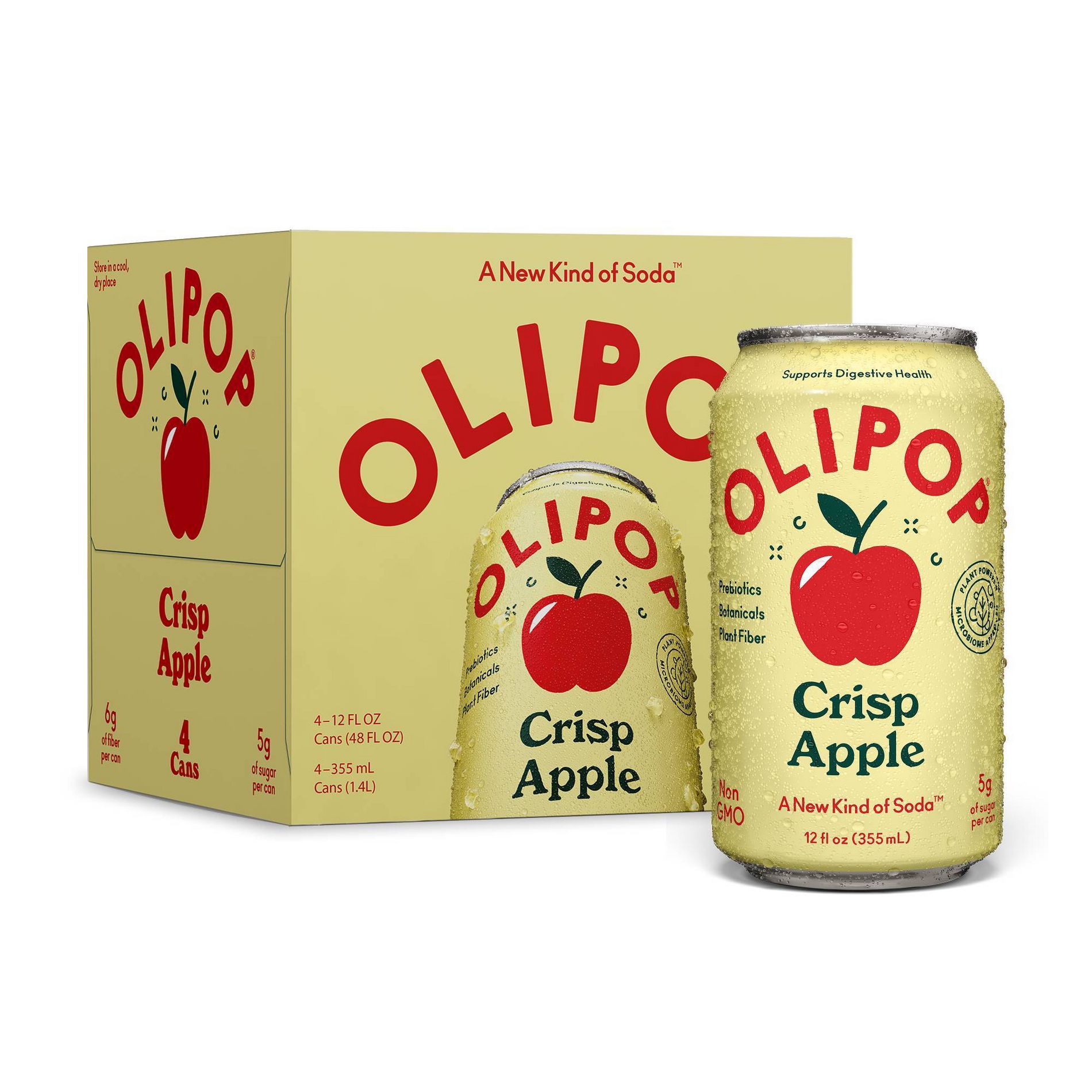 Olipop Crisp Apple Soda 4Ct 12 Fl Oz Cans