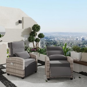 Outdoor Recliner Chair w/Adjustable Backrest+Footrest, 150° Lay Flat Rattan Patio Recliner with Air Pump+Flip-Up Table+Removable Cushion - 1 of 4