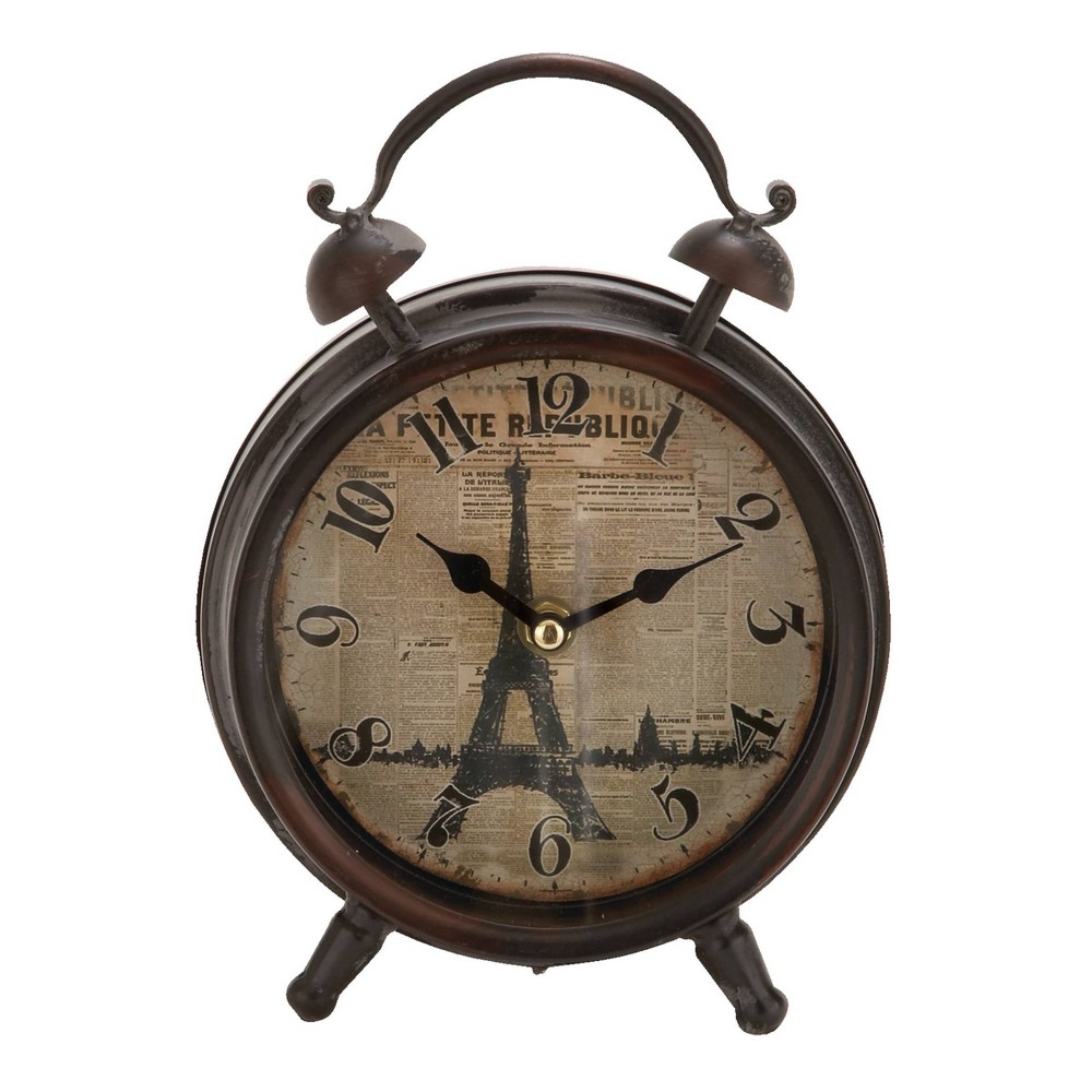 Photos - Wall Clock 9"x6" Metal Clock with Bell Style Top Black - Olivia & May: Vintage Iron Desk Clock, Analog Display, No Warranty