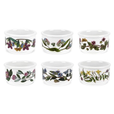 Portmeirion Botanic Garden 5 oz Stackable Ramekins, Set of 6 Ramekins, Assorted Floral Motifs, Fine Porcelain, Dishwasher & Microwave Safe