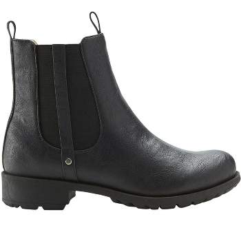 ellos High Pile Fleece Lined Faux Leather Chelsea Bootie Short Ankle Boot Women's Winter Shoes - 8 1/2 W, Black