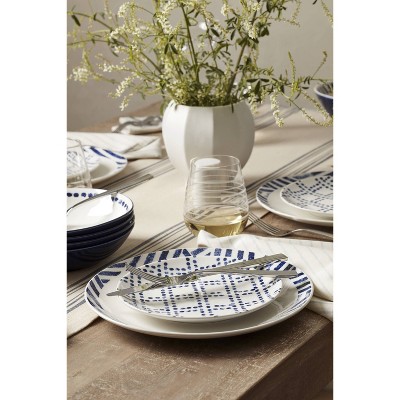 Navy and White Porcelain 12-Piece Geometric Dinnerware Set