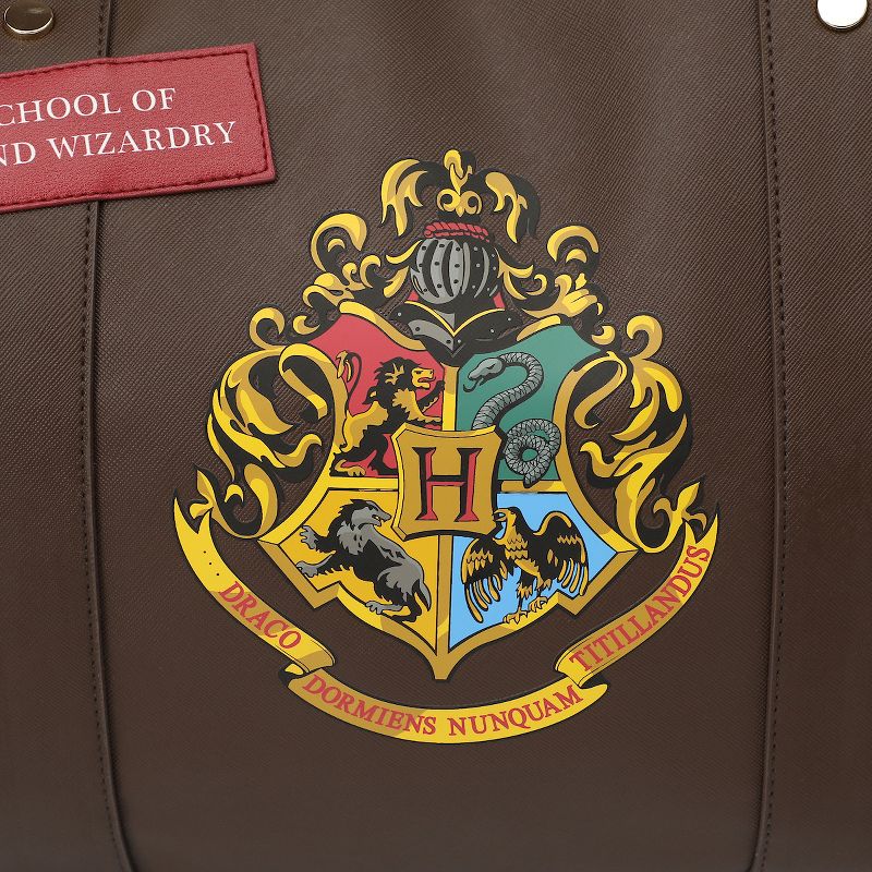 Harry Potter Rolling PU Duffle Bag - Officially Licensed Travel Luggage with Patches and Applique in Brown, 5 of 8