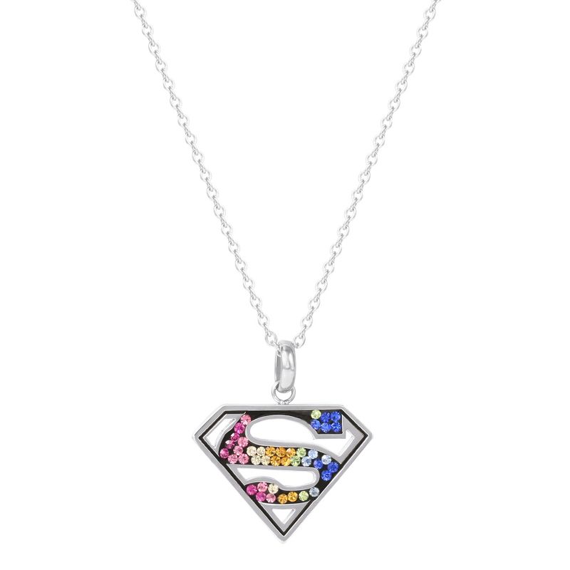 DC Comics Superman Cutout Stainless Steel Rainbow Crystals Emblem Necklace, 18", 3 of 4