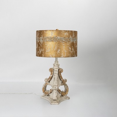 Rustic Vintage Table Lamp with Distressed Finish, 24.80" tall, Gold and White Home Decor Light, 1pc