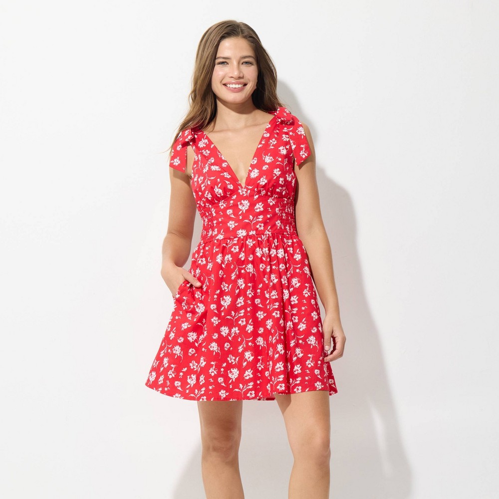 Women's Sleeveless Tie Shoulder Mini Dress - Wild Fable™ Red Floral XXL