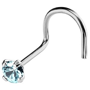 Jewelry Avalanche 22G 14K Gold Nose Screw Nose Stud with Aquamarine Gemstone - 1 of 2