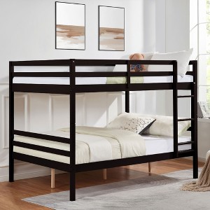 NicBex Bunk Bed,Wood Bunk Bed Frame with Ladder and High Guardrail,Twin Size Bed Frame for Kids Teens,No Box Spring Needed - 1 of 4
