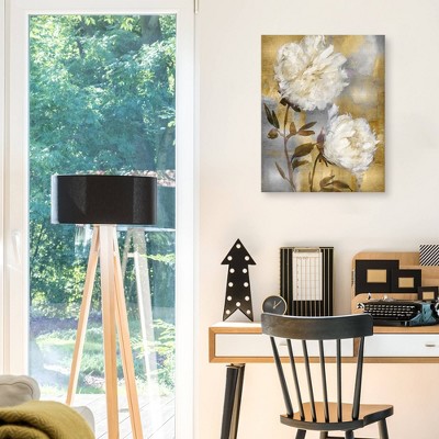 Gold and Gray Floral Canvas Wall Art, 29" x 26"