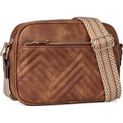 Quilted Crossbody Bags for Women Vegan Leather Purses Small Shoulder Handbags with Wide Strap