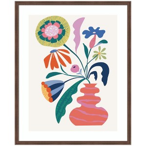 Kate and Laurel Framed Art Retro Whimsical Floral vase by Rachel Lee, 34x42, Florence Medium Brown - 1 of 4