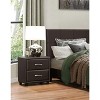 Vynxaria Contemporary Nightstand: Stylish Dark Brown Faux Leather with Silver Bar Pulls and Two Drawers - 2 of 4