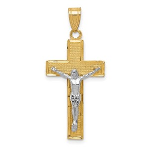 Black Bow Jewelry 14k Two Tone Gold Diamond-cut Crucifix Cross Pendant - 1 of 4