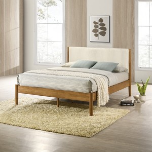 Roundhill Furniture Vichy Rubberwood Platform Bed in Light Walnut - 1 of 4