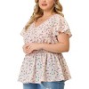 Women's Plus Size Floral Smocked Waist Flare Sleeve V Neck Peplum Blouses - Agnes Orinda - 2 of 4