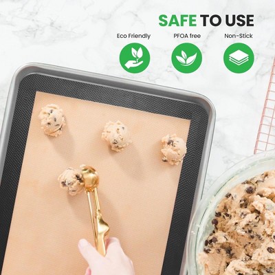 Nutrichef Beige and Black Silicone Non-stick Baking Mats, 24.4 x 16.5 Inches