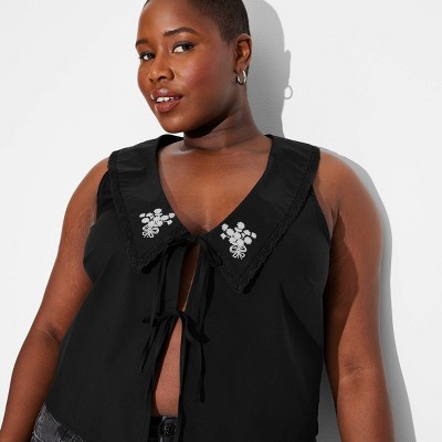 Women's Embroidered Collar V-Neck Tank Top - Wild Fable™