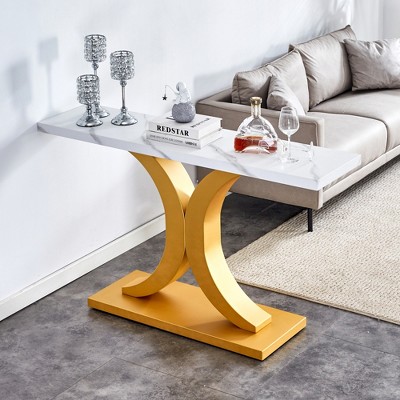 Syemin End Table, Marble Texture Top Modern Style Living Room Decorative Coffee Table for Living Room, Lounge, Terrace, White, 55"*13.7"*31.5"
