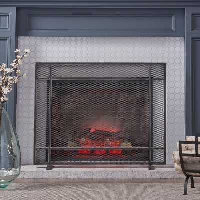 CENGHU Dorothy Modern Single-Panel Iron Fire Screen with Decorative Scroll, Spark Guard Safety Cover