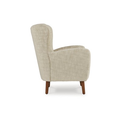 Beige Tufted Wingback Accent Chair with Brown Legs