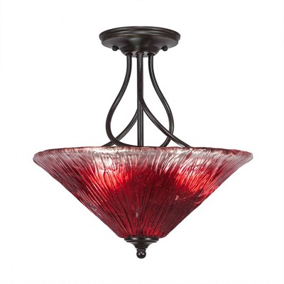 Toltec Lighting Capri 3 - Light Flush Mount in  Dark Granite with 16" Raspberry Crystal Shade