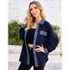Women's Polar Fleece Shirt Jacket, Button - Down Long - Sleeve Coat with Chest Pockets, Casual Fall & Winter Outerwear - 2 of 4