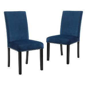 New Classic Furniture, Furniture 37.75" Velvet & Wood Dining Chair in Blue (Set of 2) - 1 of 4