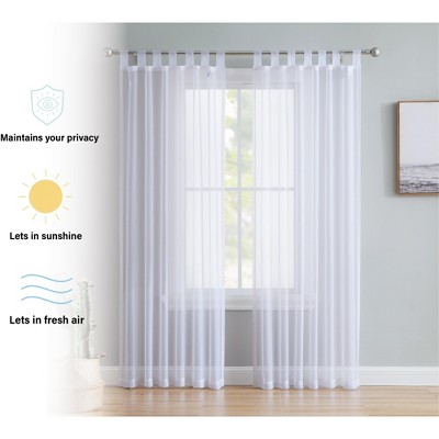 HLC.ME White Tab Top 54 inch x 108 inch Long Window Curtain Sheer Voile Panels for Living room & Bedroom, Set of 2