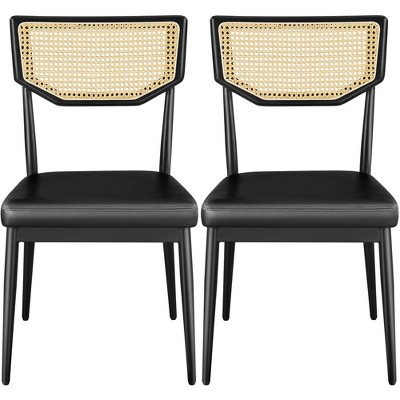Yaheetech Set of 2 Faux Leather Dining Chair with Rattan Backrest, Black
