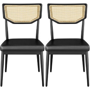 Yaheetech Set of 2 Faux Leather Dining Chair with Rattan Backrest, Black - 1 of 4