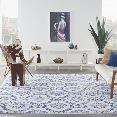 Ivory Floral Essence 8' x 10' Reversible Synthetic Rug